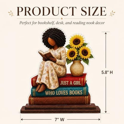 Book Lover Gifts for Women, Black Girl Reading Desk Plaque, Bookshelf