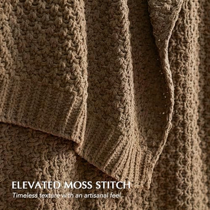 EVERGRACEHOME Chunky Chenille Knit Throw Blanket, 60 x 80, Camel Brown