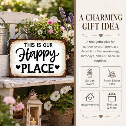 FunnySign This Is Our Happy Place Tin Sign, Garden Wall Decor