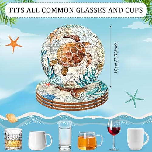 UPINS 8 Pieces Wooden Coasters for Drinks,Coastal Decor Ocean Beach
