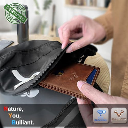 BULLIANT Men Slim Leather Pocket Wallet Bill Holder 11Cards-Genuine