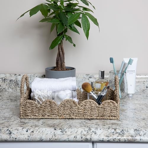 Household Essentials Seagrass Decorative Tray with Scalloped Edge