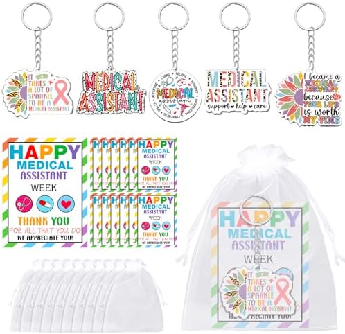 Equsion 20 Set Medical Assistants Gifts Keychains with Thank You Cards