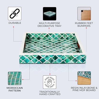 Handicrafts Home Bone Inlay Green & White Decorative Ottoman Tray