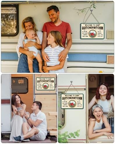 PETCEE Welcome to Camp Quitcherbitchin Sign, 8"x12" Funny Farmhouse