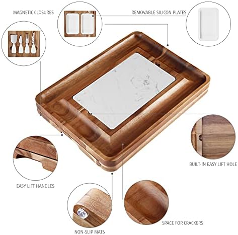 hecef Cheese Board Set Acacia Wood - Large Charcuterie Board with