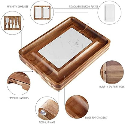 hecef Cheese Board Set Acacia Wood - Large Charcuterie Board with