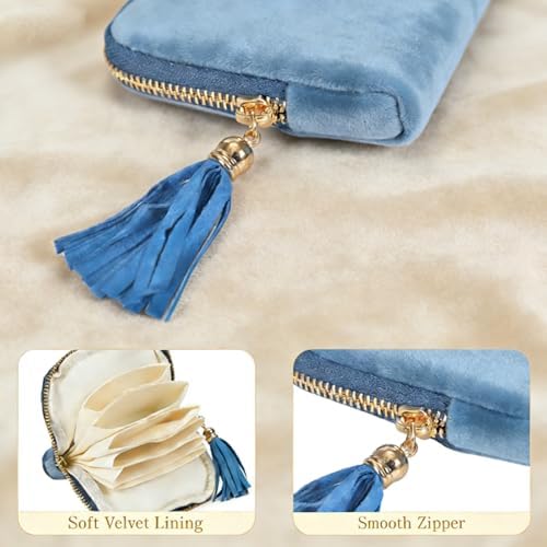 Travel Jewelry Case Small with Tassel Zipper, Soft Velvet Travel
