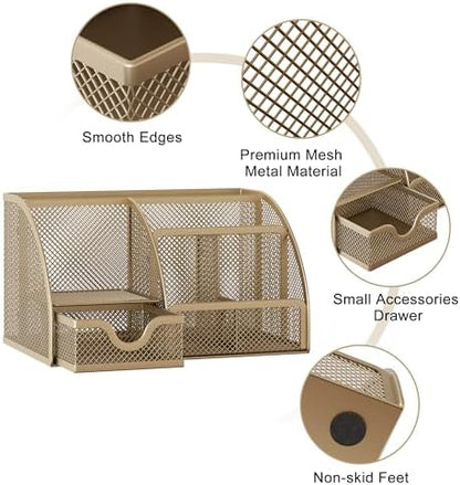 EasyPAG Mesh Desk Organizer with Drawer Multi-functional Pen Holder
