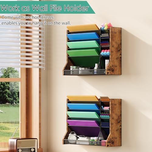 Jakyitvi 5 Tiers Ironwood Wall Desk File Holder Organizer Organizer