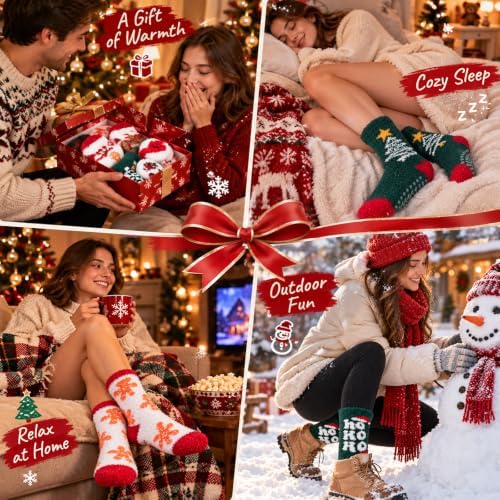 floconssy Fuzzy Socks with Grips for Women, Fall Cozy Fluffy Slipper