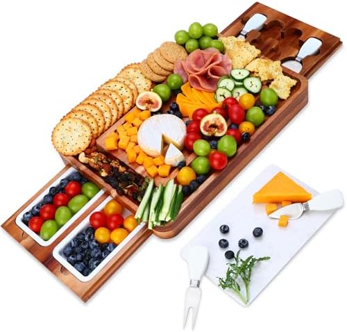 hecef Cheese Board Set Acacia Wood - Large Charcuterie Board with
