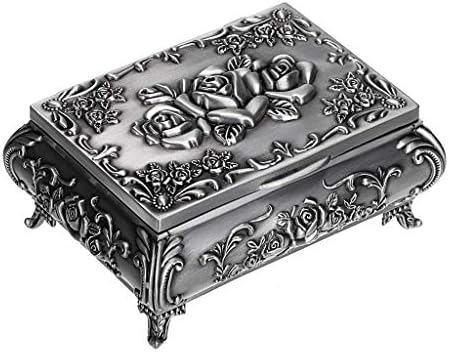 Hipiwe Vintage Jewelry Box Small Metal Trinket Box Engraved Rose for