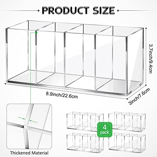 Pajean 4 Pack Clear Acrylic Pencil Holders, 4 Compartment Desk