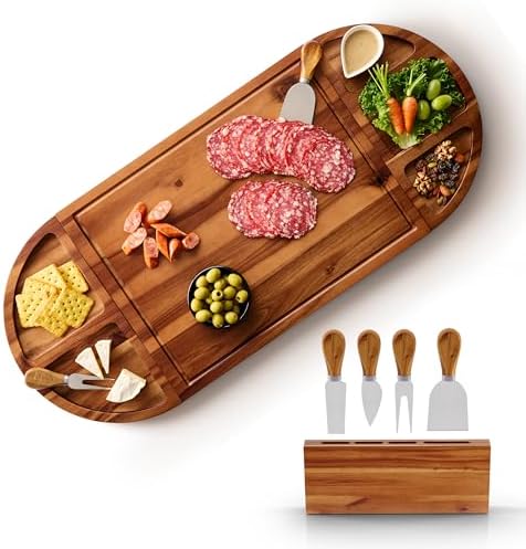 TIDITA 30" Large Acacia Wood Charcuterie Board with 4 Knives Set