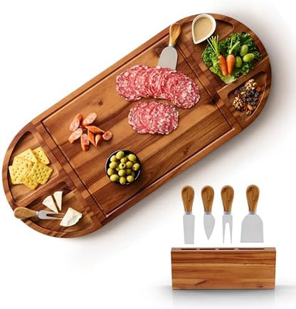 TIDITA 30" Large Acacia Wood Charcuterie Board with 4 Knives Set