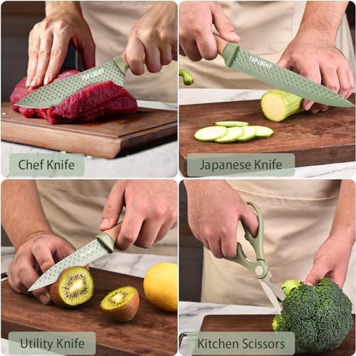 Kitchen Knife Set, Retrosohoo 6-Pieces Green Sharp Knife Set for