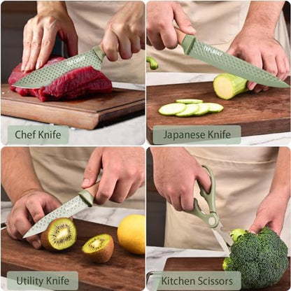 Kitchen Knife Set, Retrosohoo 6-Pieces Green Sharp Knife Set for