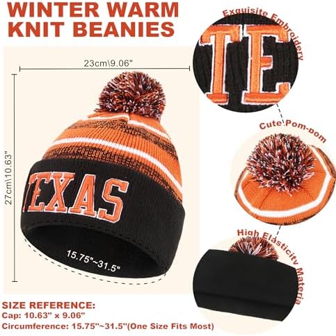 Winter Football Beanie Hat Scarf Set for Men, Knit Pompom Beanie Cap