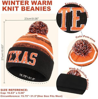 Winter Football Beanie Hat Scarf Set for Men, Knit Pompom Beanie Cap