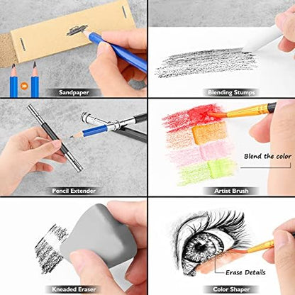 Caliart 176PCS Art Supplies Sketching Kit, 100 Sheets 3-Color Sketch