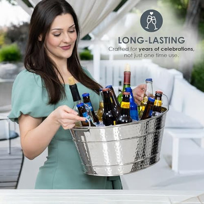 BREKX Stainless Steel Beverage Tub for Parties, Medium (4 Gal), Oval
