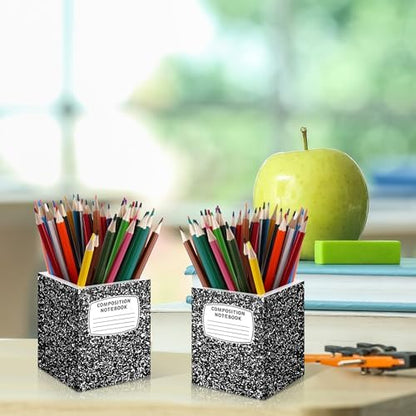 DERTE 2 Pcs Teacher Pencil Holder Wood Pencil Dispenser