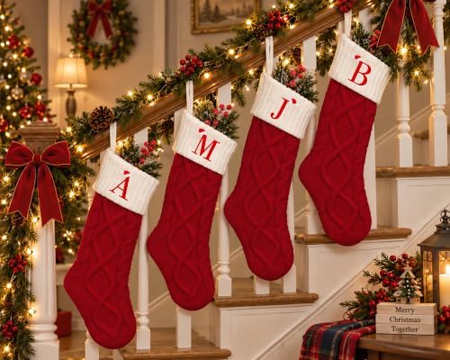 Edoneery Christmas Stockings with Initials, 18 Inch Knit Fireplace