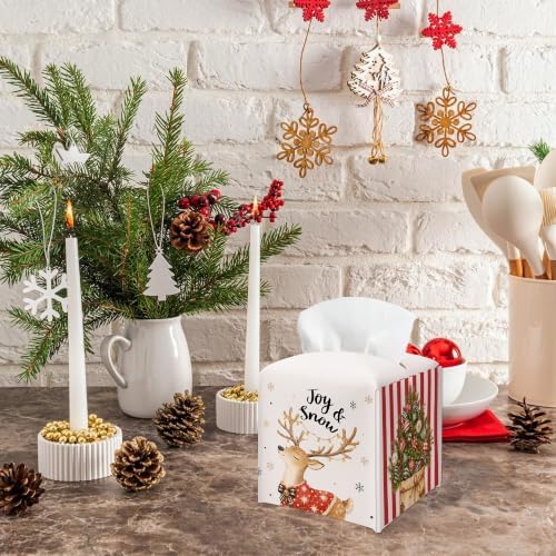 Joy & Snow Christmas Tissue Box Cover, Reindeer Home Kitchen Tissue