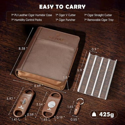 KEJIAR Cigar Humidor Case, Portable Cigar Box with Straight Cutter, V