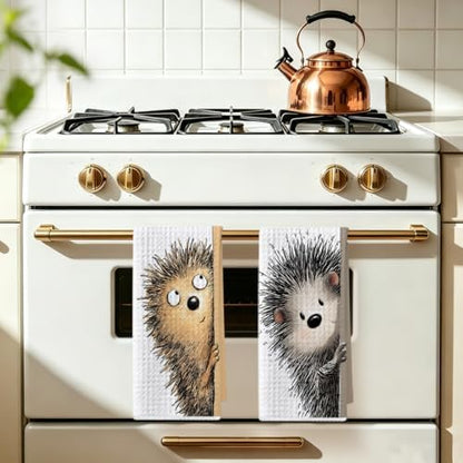 2 Pcs Funny Hedgehog Kitchen Towels, Hedgehog Gifts Reusable Dish