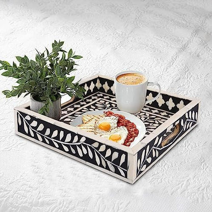 Handicrafts Home Bone Inlay Black Decorative Ottoman Serving Tray
