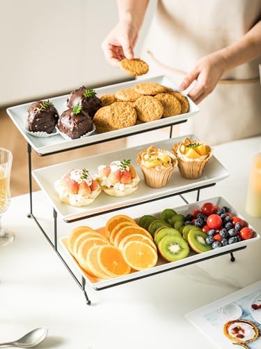 YHOSSEUN 3 Tier Serving Stand Tiered Tray Stand with 3 Porcelain
