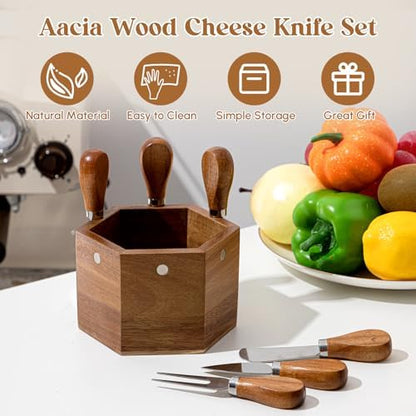 Hushee 6 Pcs Charcuterie Cheese Serving Knife Set with Magnetic Wooden
