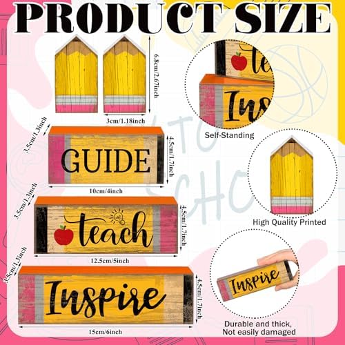 Croblissful 5 Pcs Back to School Tiered Tray Decor, Teacher Block