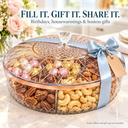 Clear Divided Candy and Snack Serving Tray with Lid, 6 Compartments
