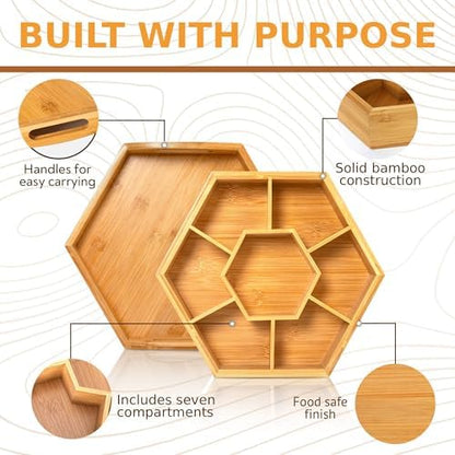 Snack and Serving Tray Set – 13" Divided Bamboo Appetizer Platter for