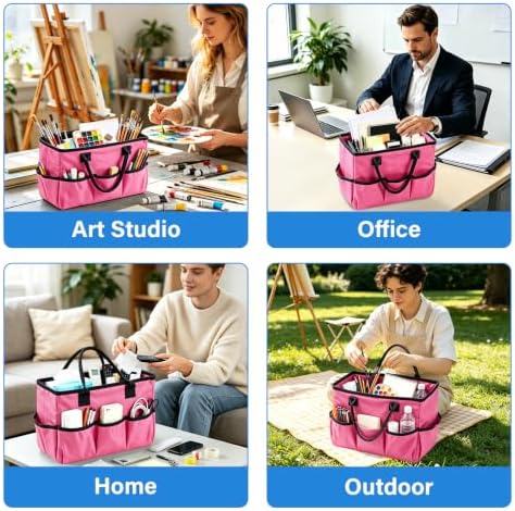 ZKOO Art Craft Organizer Tote Bag, Desktop Tote and Organizer Pink