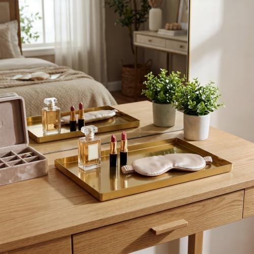 1Pcs Gold Stainless Steel Serving Tray - 12x8 InchRectangular Storage