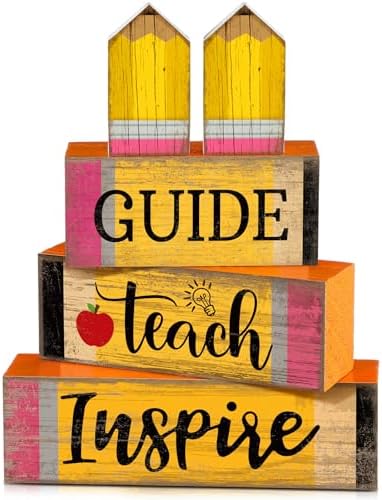 Croblissful 5 Pcs Back to School Tiered Tray Decor, Teacher Block