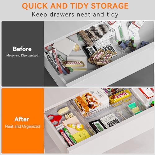 6 Pack Large Clear Plastic Drawer Organizer Trays, Acrylic Kitchen