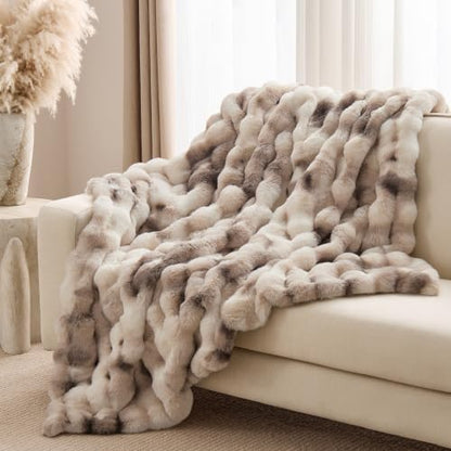 Fluffy Faux Fur Bubble Throw Blanket, 50'' x 60'', Tie-Dye Brown