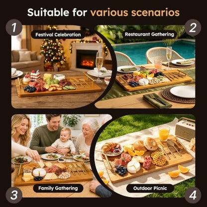 Teak 22 Inch Large Charcuterie Boards for Party with Cheese Knife Set