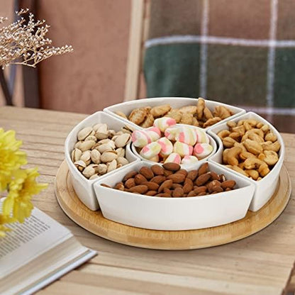 Lyellfe Divided Serving Dish Lazy Susan, 5 Removable Compartment