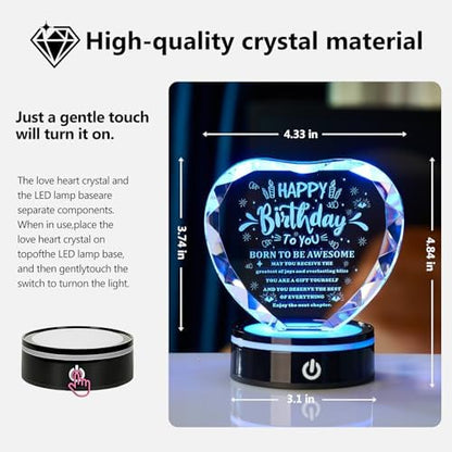 Birthday Gifts for Women Men, Crystal Heart Keepsake with LED Light