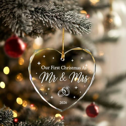 Our First Christmas as Mr & Mrs Ornament 2026, Heart Glass Christmas