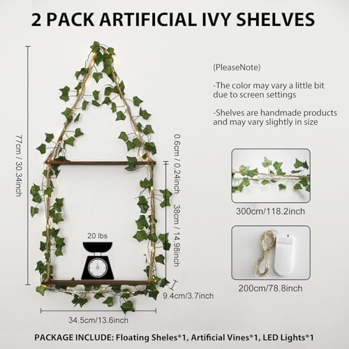 Artilady Macrame Wall Hanging Shelf with Artificial Ivy Light for