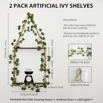 Artilady Macrame Wall Hanging Shelf with Artificial Ivy Light for