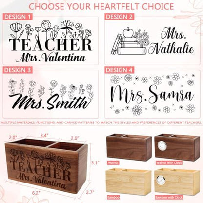 Teacher Appreciation Gifts, Personalized Pen Holder, Solid Wood Desk