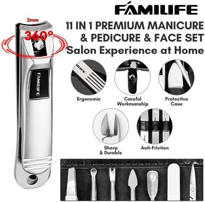 FAMILIFE Stainless Steel Manicure Set 11-in-1 Professional Nail